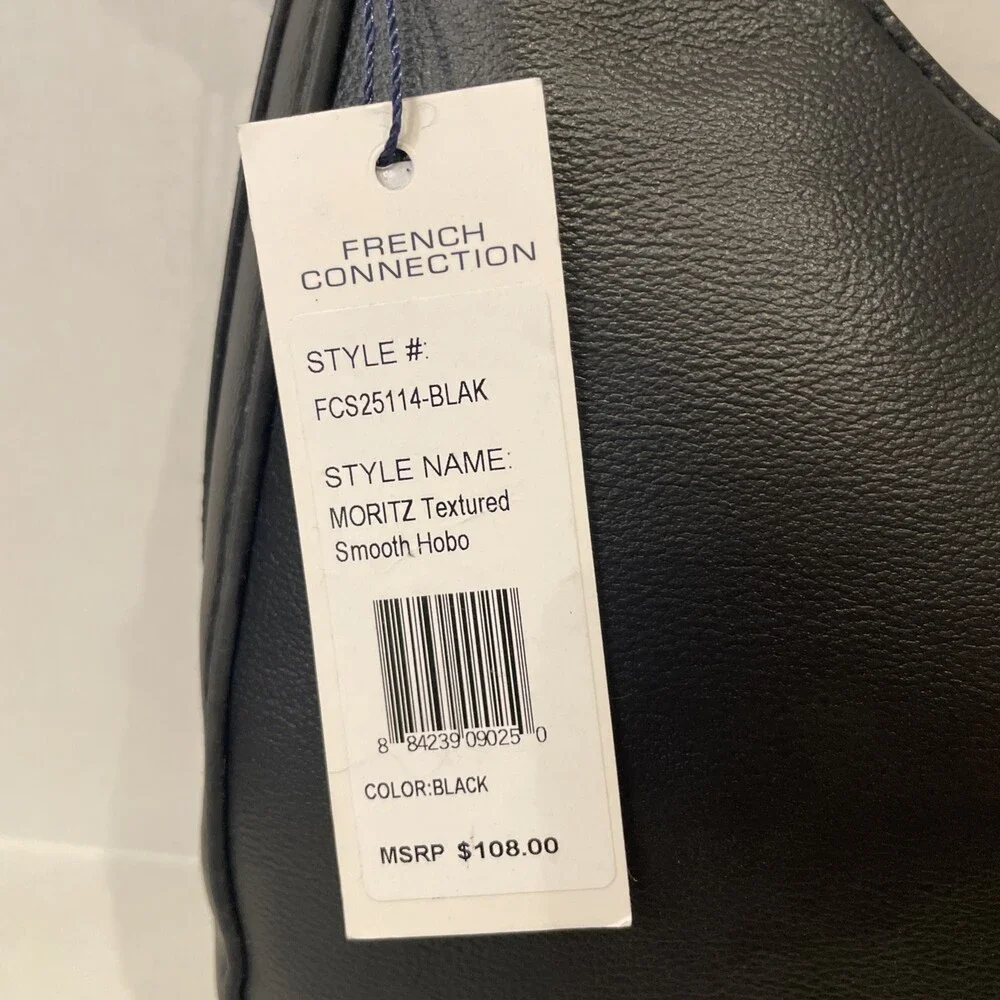 French Connection Moritz Textured‎ Smooth Hobo Bag – Black NWT MSRP $108